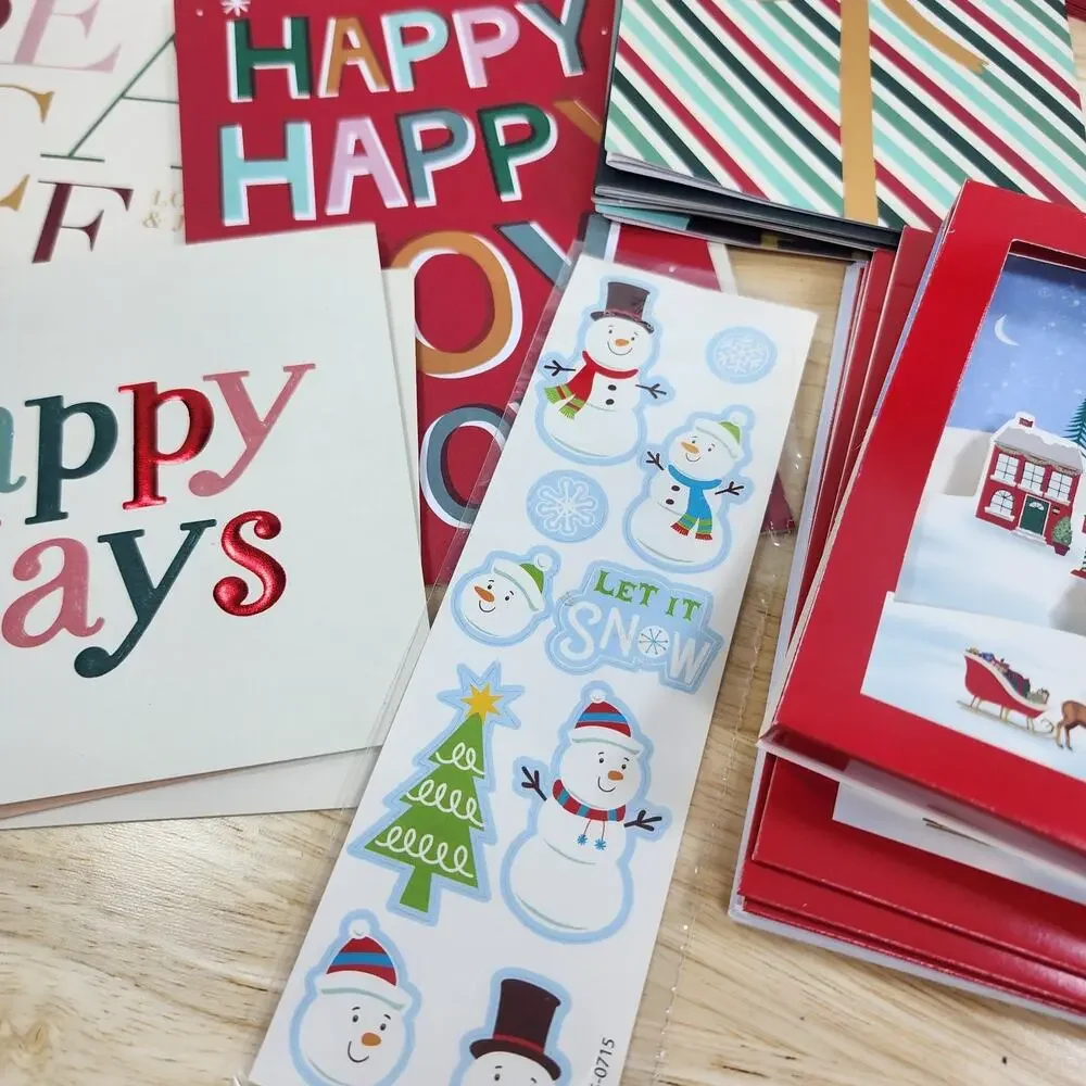 32 Assorted Christmas Greeting Cards w Envelopes Holiday Cards Stickers NOS